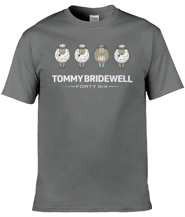 Tommy Bridewell TB46 Sheeps 46 t-shirt — grey with cartoon sheep design