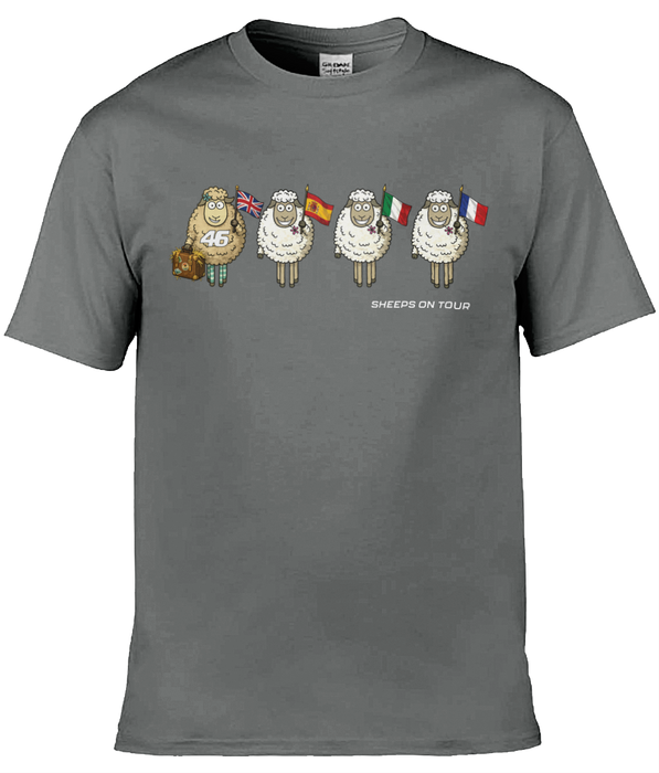 Tommy Bridewell TB46 Sheeps On Tour t-shirt — grey with cartoon sheep and flags