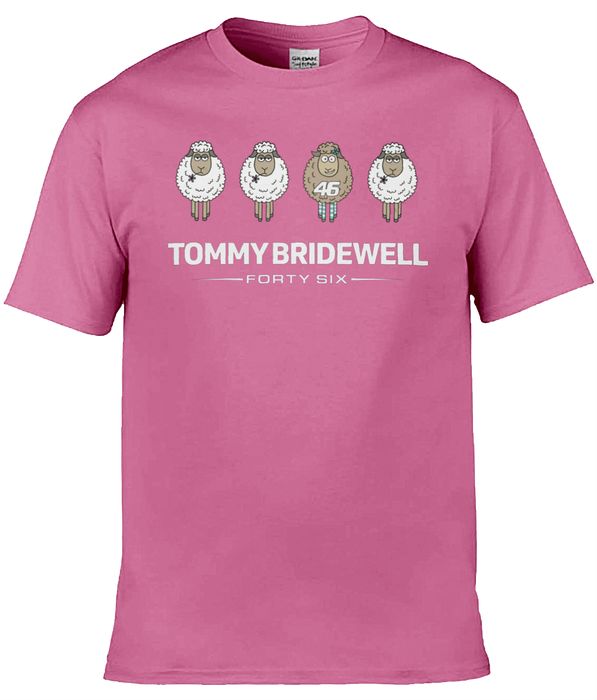Tommy Bridewell TB46 Sheeps 46 t-shirt — pink with cartoon sheep design